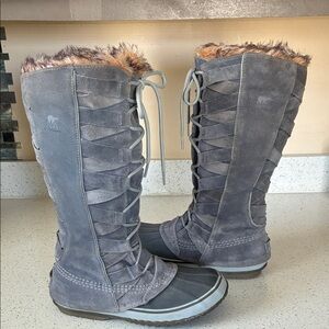 Sorel Gray and Brown Fur-Lined Winter Boots